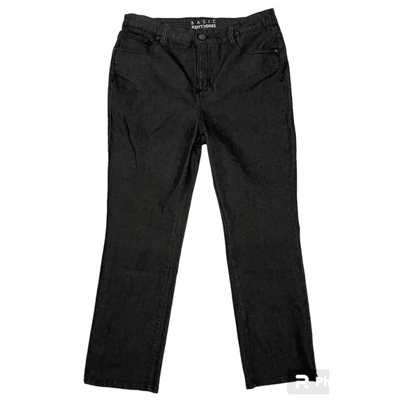 Basic Editions Jeans Womens Size 12 Black Straight Leg High Rise Pants Relaxed - Picture 1 of 6